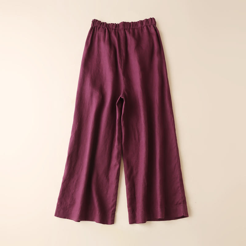 Pantaloni larghi da donna in cotone e lino con lacci, casual e tinta unita , Buddha Stones - image 14