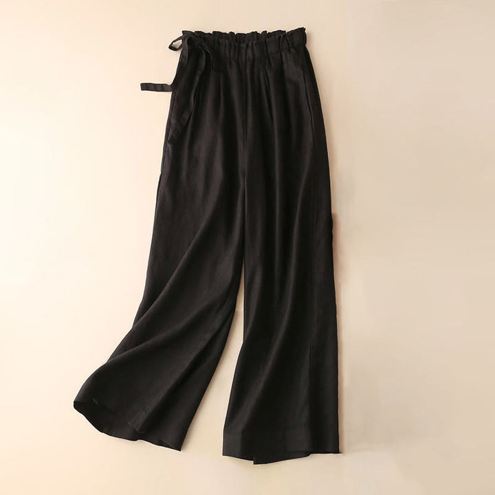 Pantaloni larghi da donna in cotone e lino con lacci, casual e tinta unita , Buddha Stones