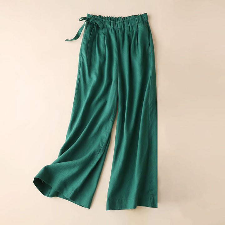 Pantaloni larghi da donna in cotone e lino con lacci, casual e tinta unita , Buddha Stones