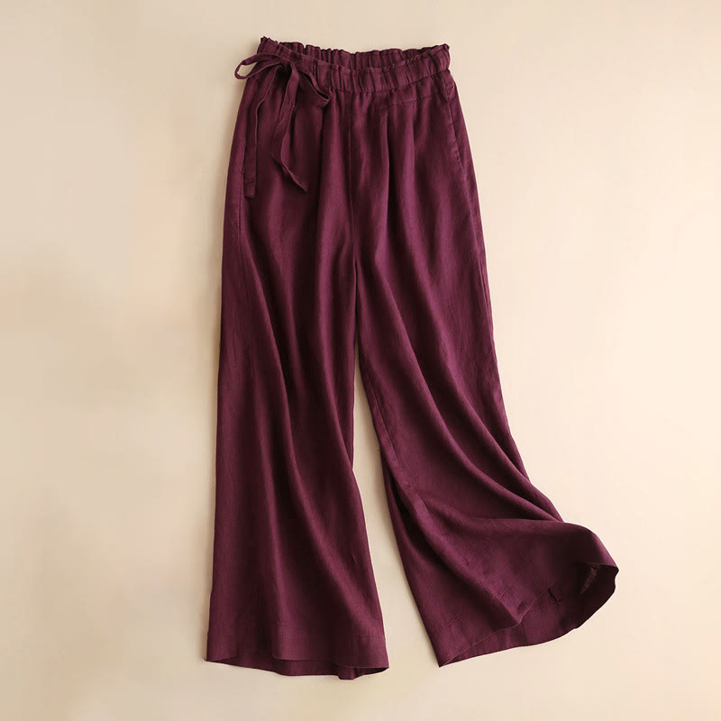 Pantaloni larghi da donna in cotone e lino con lacci, casual e tinta unita , Buddha Stones - Marrone - US12, UK/AU16, EU44 (3XL) - image 13
