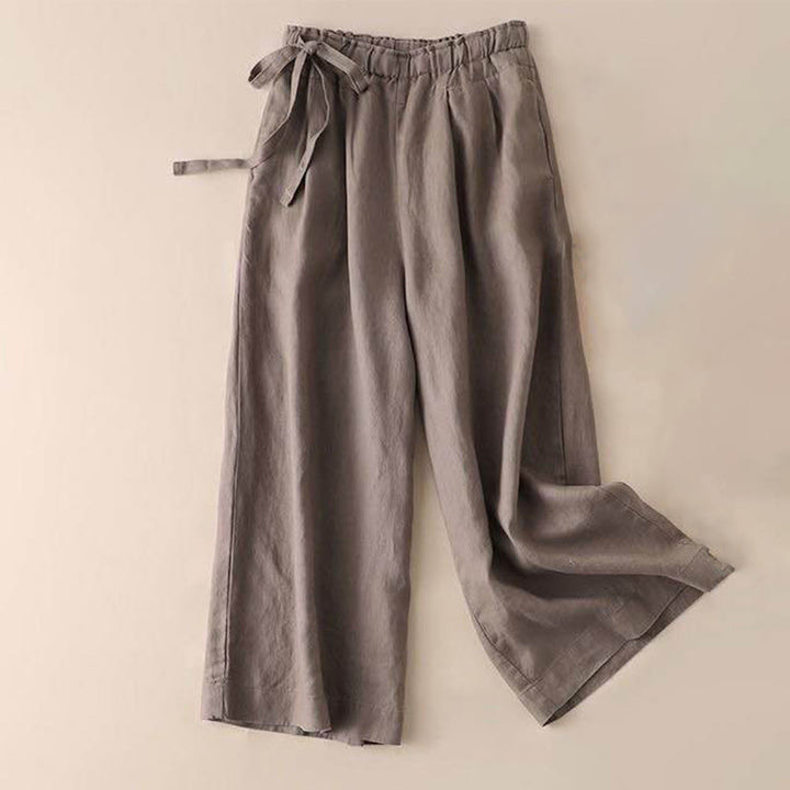 Pantaloni larghi da donna in cotone e lino con lacci, casual e tinta unita , Buddha Stones
