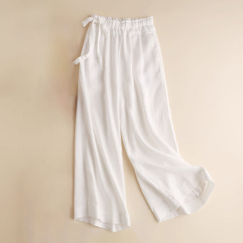 Pantaloni larghi da donna in cotone e lino con lacci, casual e tinta unita , Buddha Stones