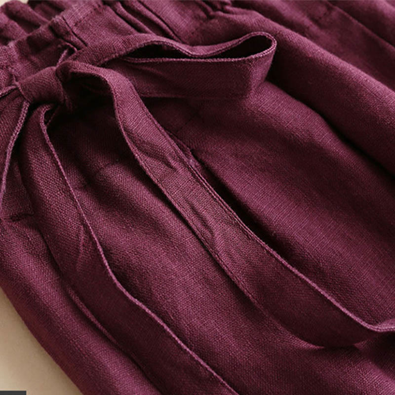 Pantaloni larghi da donna in cotone e lino con lacci, casual e tinta unita , Buddha Stones