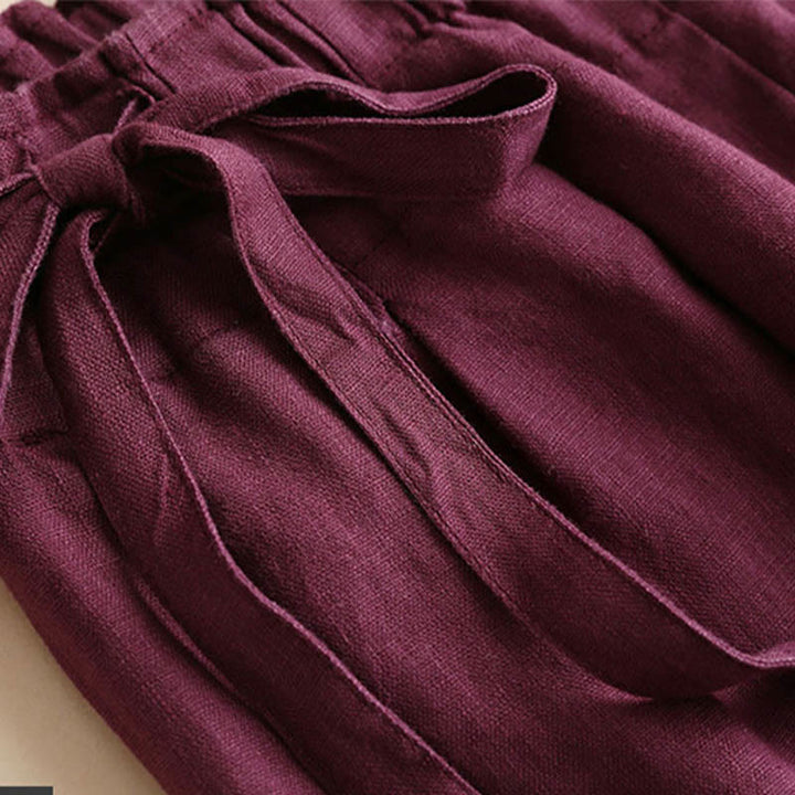 Pantaloni larghi da donna in cotone e lino con lacci, casual e tinta unita , Buddha Stones
