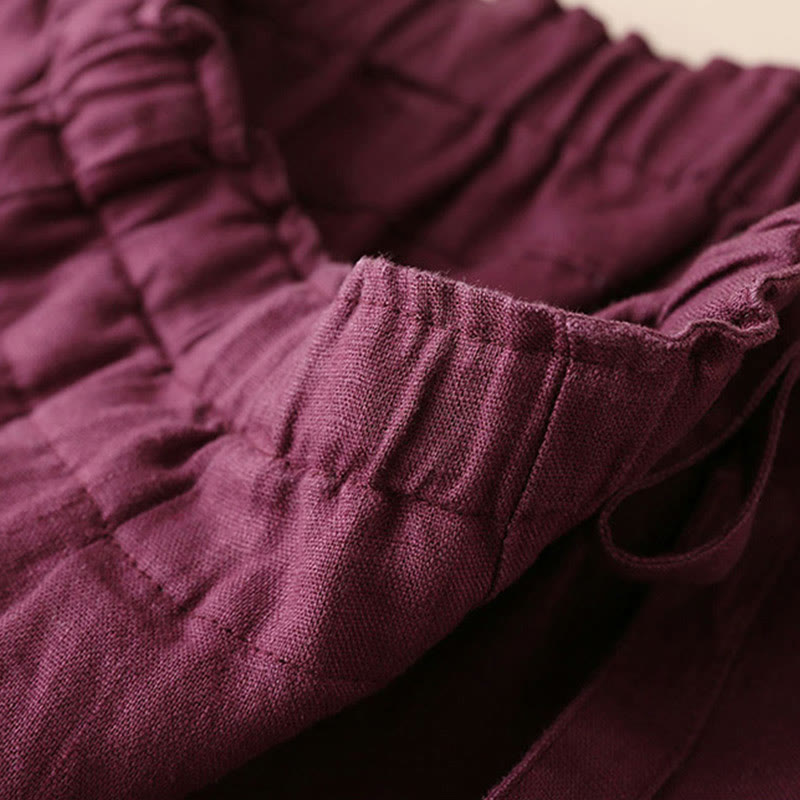 Pantaloni larghi da donna in cotone e lino con lacci, casual e tinta unita , Buddha Stones