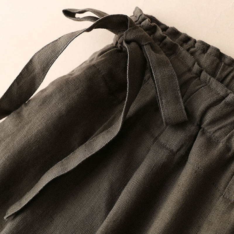 Pantaloni larghi da donna in cotone e lino con lacci, casual e tinta unita , Buddha Stones - image 29