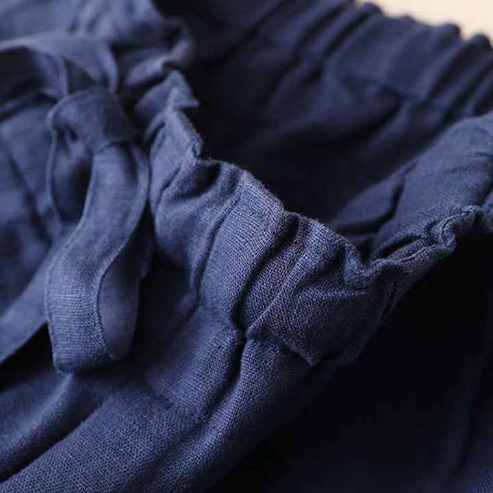 Pantaloni larghi da donna in cotone e lino con lacci, casual e tinta unita , Buddha Stones