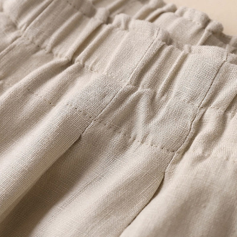 Pantaloni larghi da donna in cotone e lino con lacci, casual e tinta unita , Buddha Stones - image 24