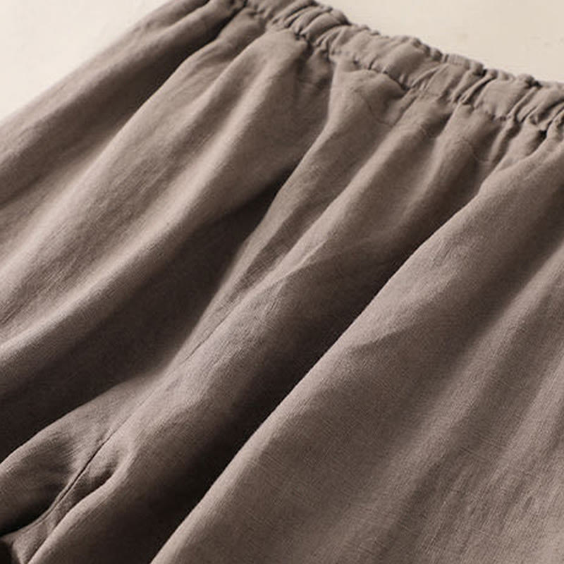 Pantaloni larghi da donna in cotone e lino con lacci, casual e tinta unita , Buddha Stones - image 1