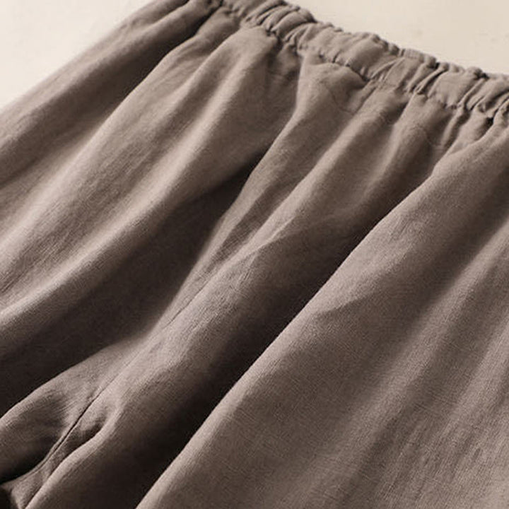 Pantaloni larghi da donna in cotone e lino con lacci, casual e tinta unita , Buddha Stones - image 1