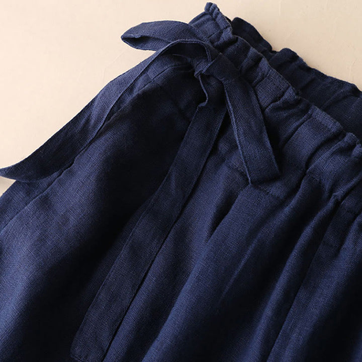 Pantaloni larghi da donna in cotone e lino con lacci, casual e tinta unita , Buddha Stones