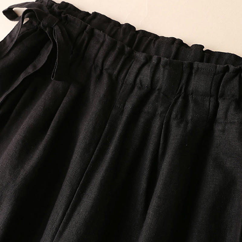 Pantaloni larghi da donna in cotone e lino con lacci, casual e tinta unita , Buddha Stones - image 36