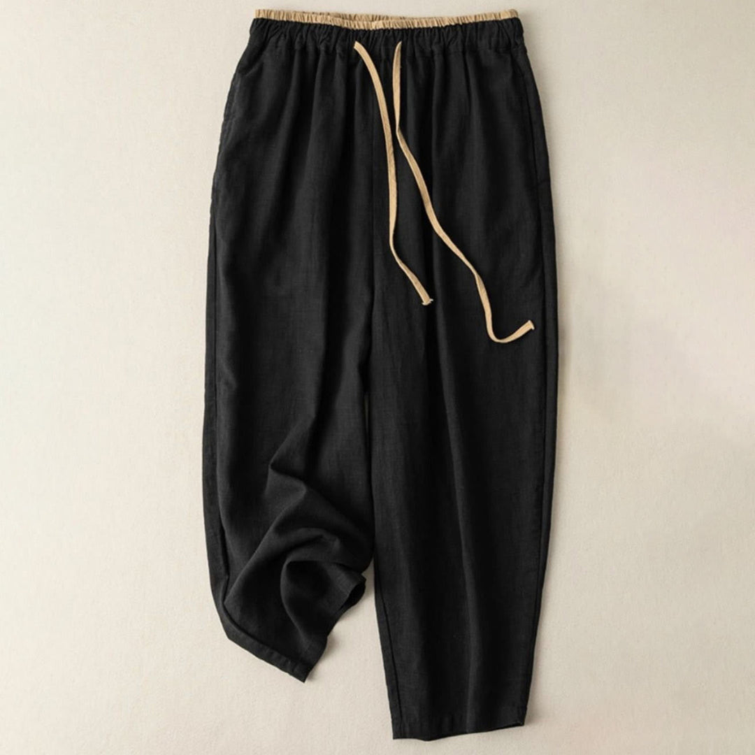 Pantaloni da donna con coulisse in cotone e lino casual tinta unita Buddha Stones con tasche - Nero - US16, UK/AU20, EU48 (3XL) - image 5