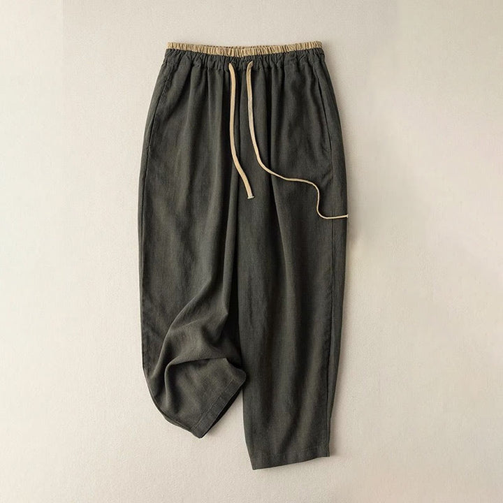 Pantaloni da donna con coulisse in cotone e lino casual tinta unita Buddha Stones con tasche - Verde oliva scuro - US16, UK/AU20, EU48 (3XL) - image 7