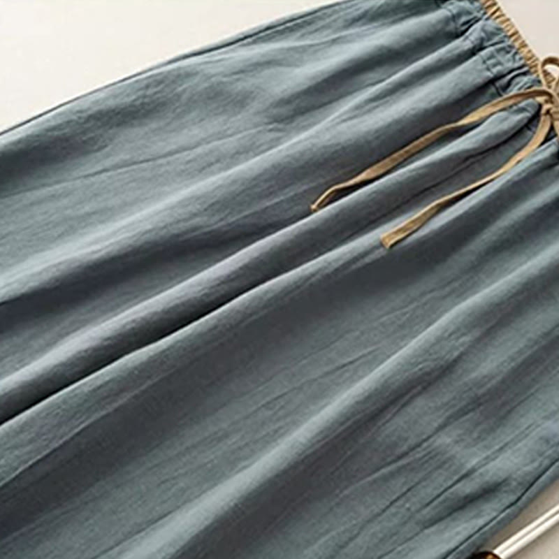 Pantaloni da donna con coulisse in cotone e lino casual tinta unita Buddha Stones con tasche - image 1