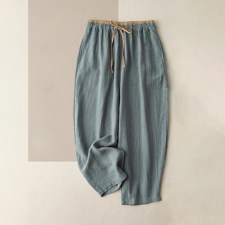 Pantaloni da donna con coulisse in cotone e lino casual tinta unita Buddha Stones con tasche - CadetBlue - US16, UK/AU20, EU48 (3XL) - image 1