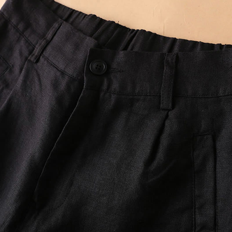 Pantaloncini da donna in cotone con cerniera e bottoni in tinta unita Buddha Stones con tasche