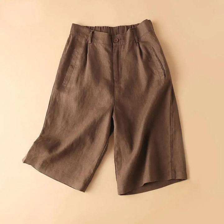 Pantaloncini da donna in cotone con cerniera e bottoni in tinta unita Buddha Stones con tasche