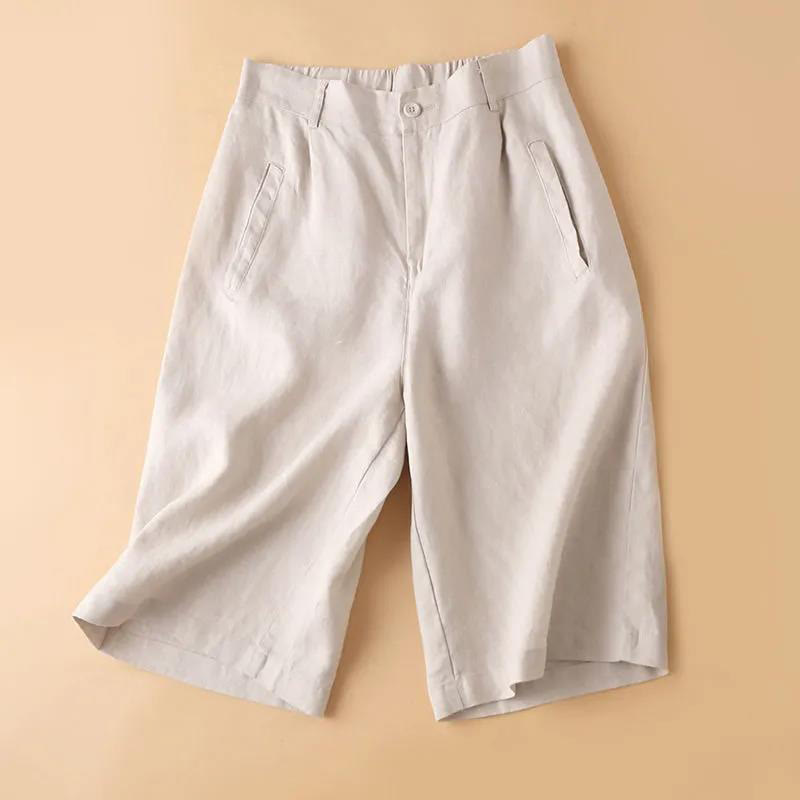 Pantaloncini da donna in cotone con cerniera e bottoni in tinta unita Buddha Stones con tasche