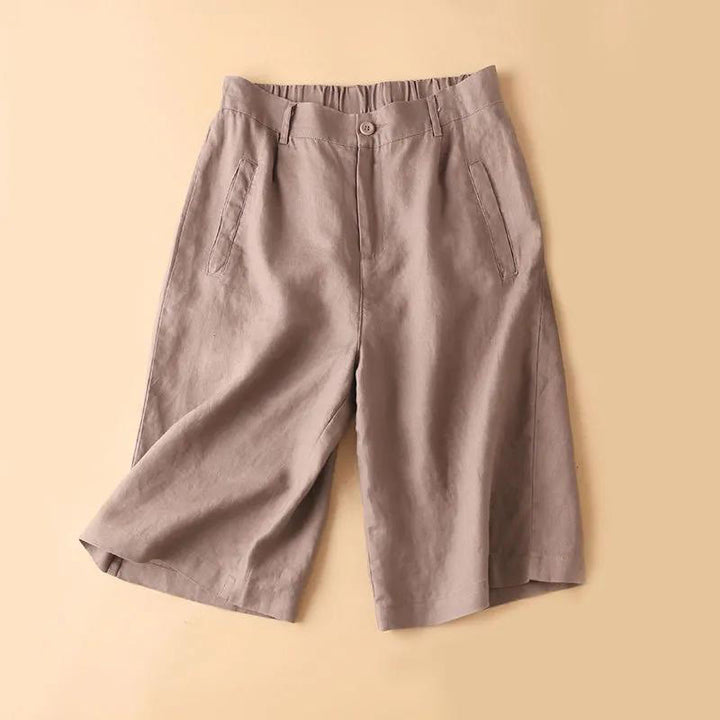 Pantaloncini da donna in cotone con cerniera e bottoni in tinta unita Buddha Stones con tasche