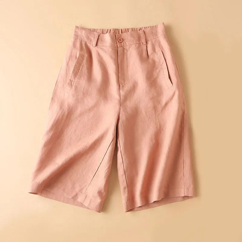 Pantaloncini da donna in cotone con cerniera e bottoni in tinta unita Buddha Stones con tasche - Salmone chiaro - US12, UK/AU16, EU44 (3XL) - image 5