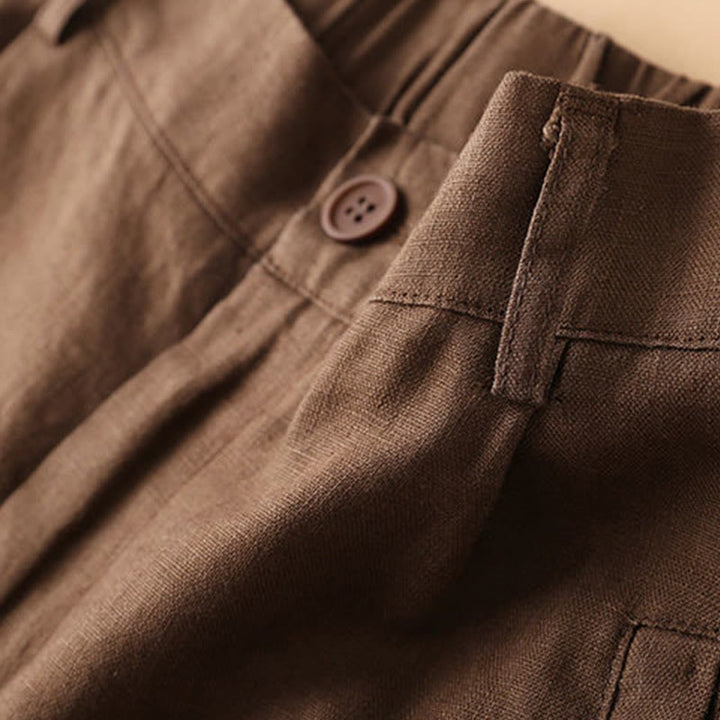 Pantaloncini da donna in cotone con cerniera e bottoni in tinta unita Buddha Stones con tasche
