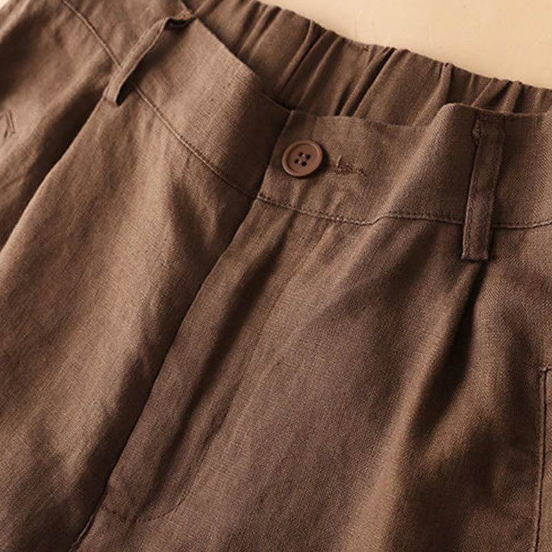 Pantaloncini da donna in cotone con cerniera e bottoni in tinta unita Buddha Stones con tasche
