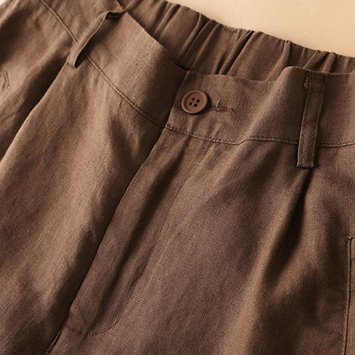 Pantaloncini da donna in cotone con cerniera e bottoni in tinta unita Buddha Stones con tasche