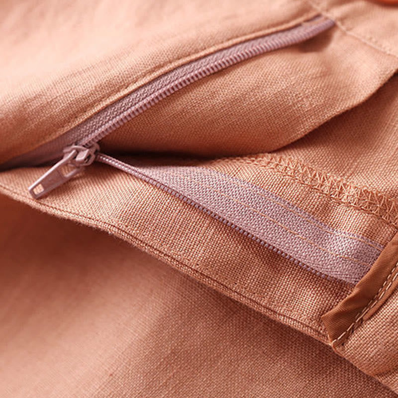 Pantaloncini da donna in cotone con cerniera e bottoni in tinta unita Buddha Stones con tasche
