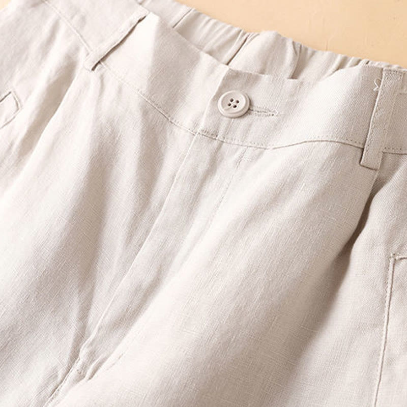Pantaloncini da donna in cotone con cerniera e bottoni in tinta unita Buddha Stones con tasche
