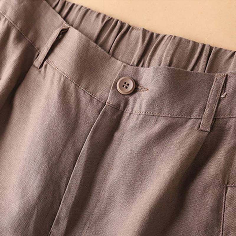 Pantaloncini da donna in cotone con cerniera e bottoni in tinta unita Buddha Stones con tasche