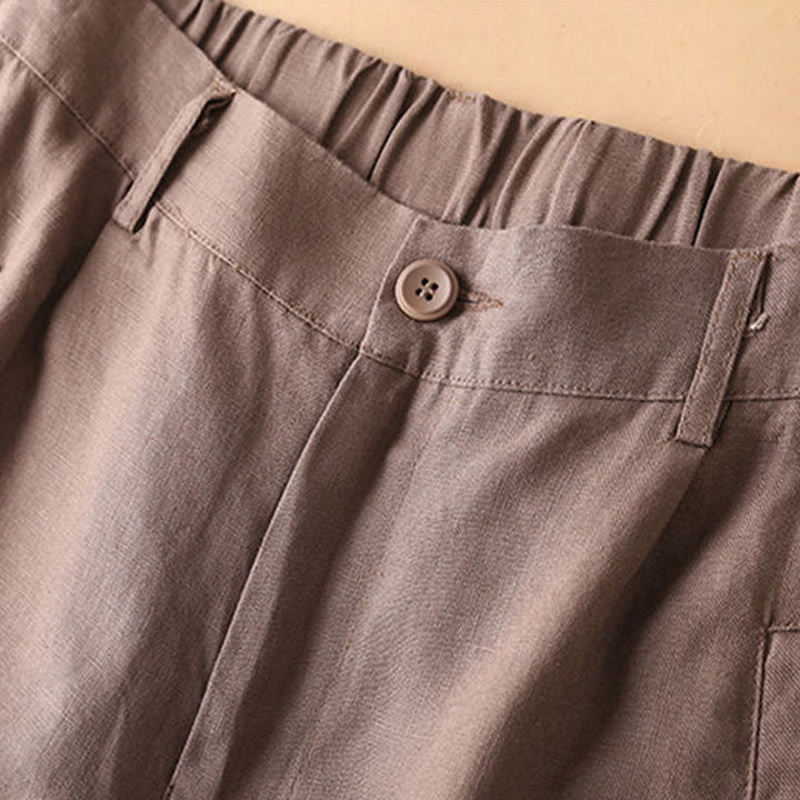 Pantaloncini da donna in cotone con cerniera e bottoni in tinta unita Buddha Stones con tasche