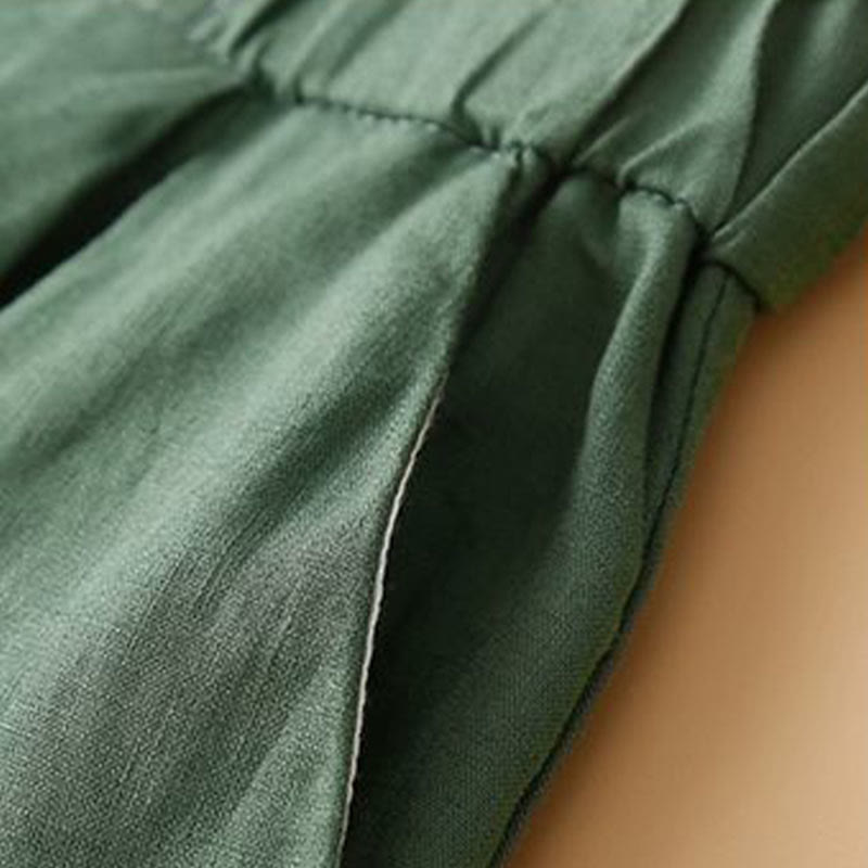 Pantaloncini da donna in lino di cotone con tasche, tinta unita, con cerniera e bottoni , Buddha Stones - image 16