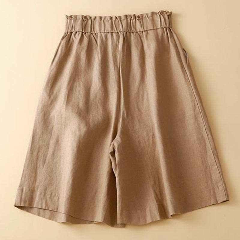 Pantaloncini da donna in lino di cotone con tasche, tinta unita, con cerniera e bottoni , Buddha Stones - image 2