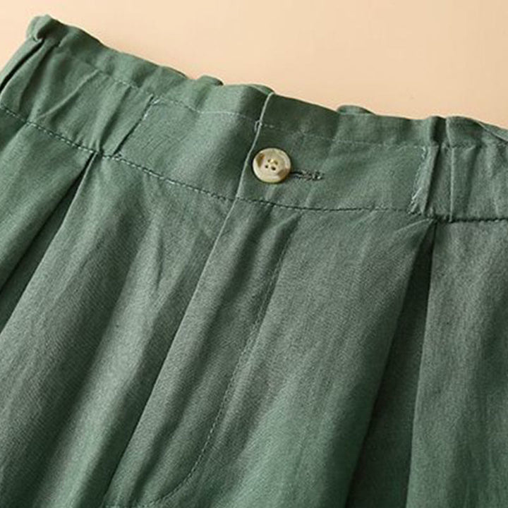 Pantaloncini da donna in lino di cotone con tasche, tinta unita, con cerniera e bottoni , Buddha Stones - image 16