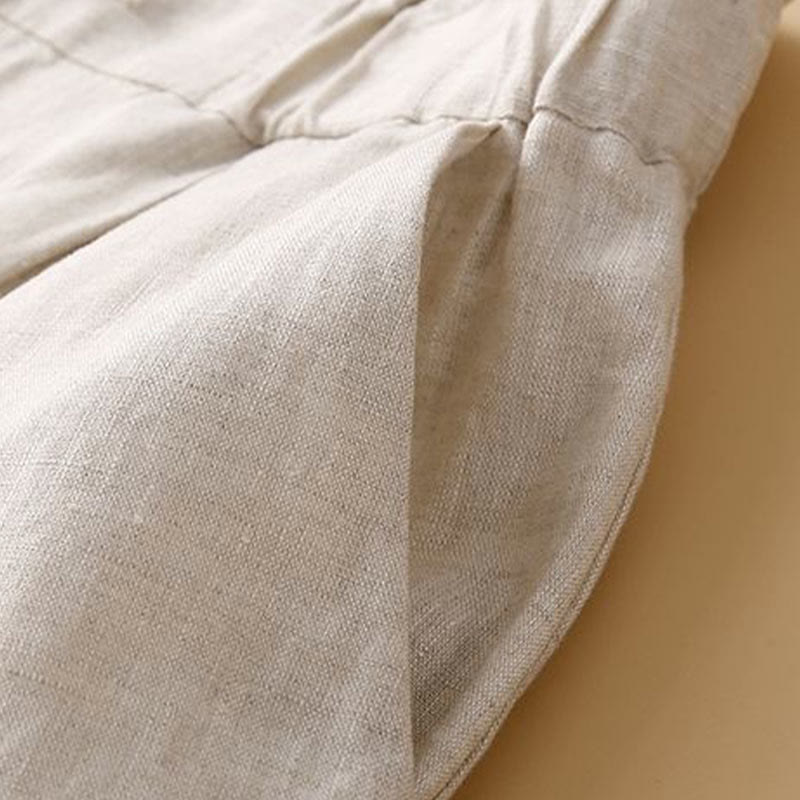 Pantaloncini da donna in lino di cotone con tasche, tinta unita, con cerniera e bottoni , Buddha Stones - image 12