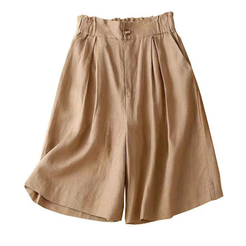 Pantaloncini da donna in lino di cotone con tasche, tinta unita, con cerniera e bottoni , Buddha Stones - image 9