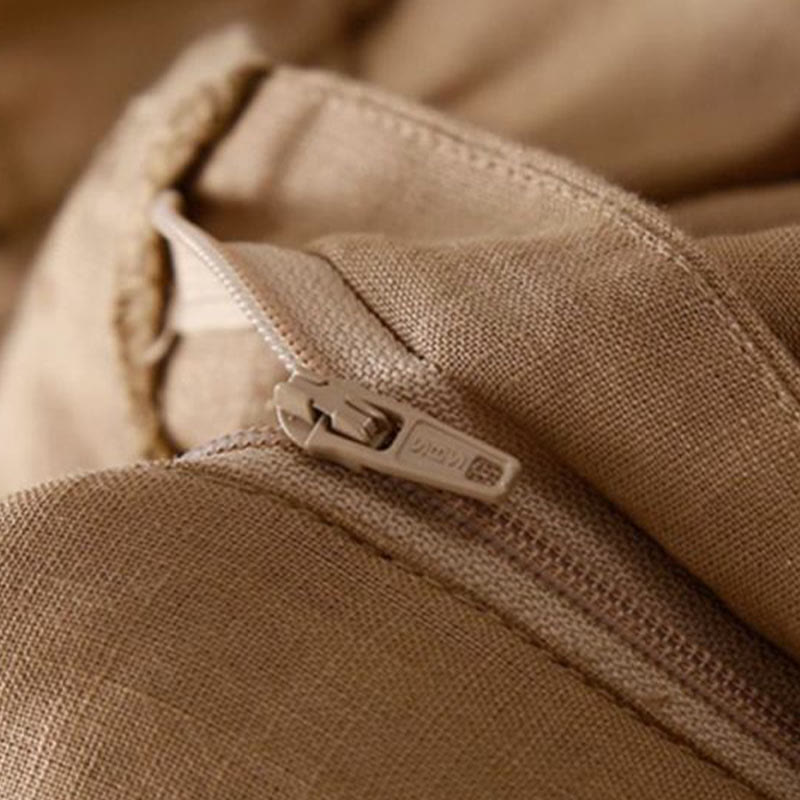 Pantaloncini da donna in lino di cotone con tasche, tinta unita, con cerniera e bottoni , Buddha Stones - image 5