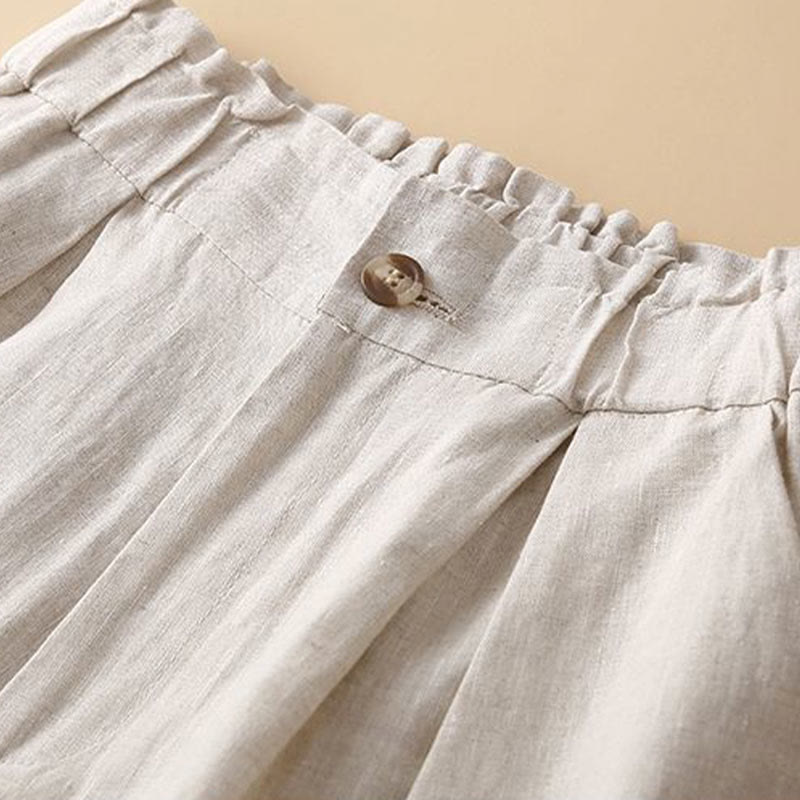 Pantaloncini da donna in lino di cotone con tasche, tinta unita, con cerniera e bottoni , Buddha Stones - image 10