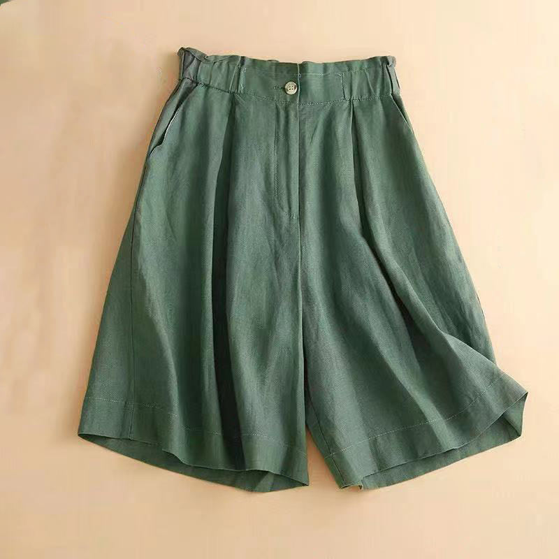 Pantaloncini da donna in lino di cotone con tasche, tinta unita, con cerniera e bottoni , Buddha Stones - SeaGreen - US12, UK/AU16, EU44 (3XL) - image 14