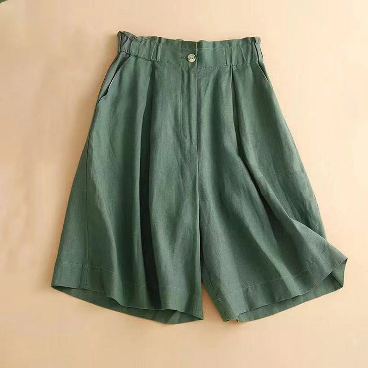 Pantaloncini da donna in lino di cotone con tasche, tinta unita, con cerniera e bottoni , Buddha Stones - SeaGreen - US12, UK/AU16, EU44 (3XL) - image 14