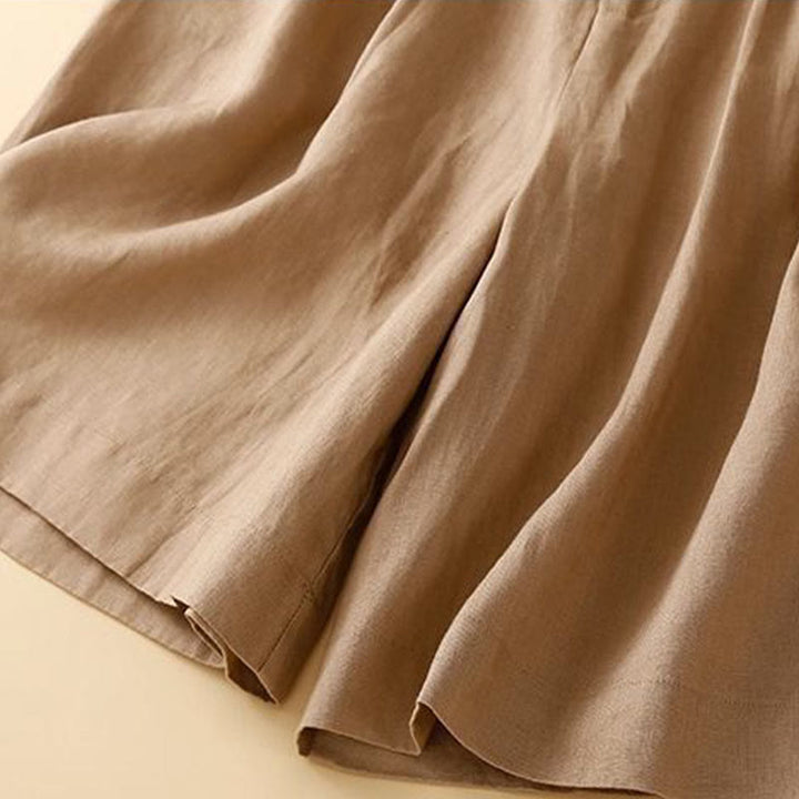 Pantaloncini da donna in lino di cotone con tasche, tinta unita, con cerniera e bottoni , Buddha Stones - image 8