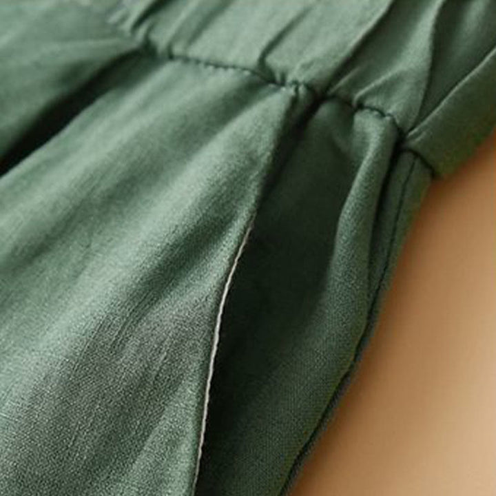 Pantaloncini da donna in lino di cotone con tasche, tinta unita, con cerniera e bottoni , Buddha Stones - image 17