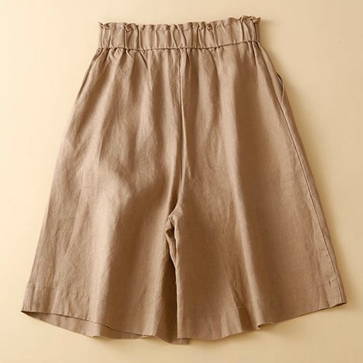 Pantaloncini da donna in lino di cotone con tasche, tinta unita, con cerniera e bottoni , Buddha Stones - image 2