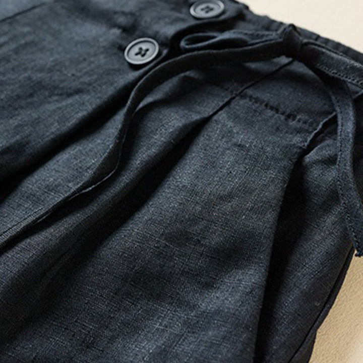 Pantaloncini da donna in cotone e lino con lacci, tinta unita, due bottoni, con tasche , Buddha Stones