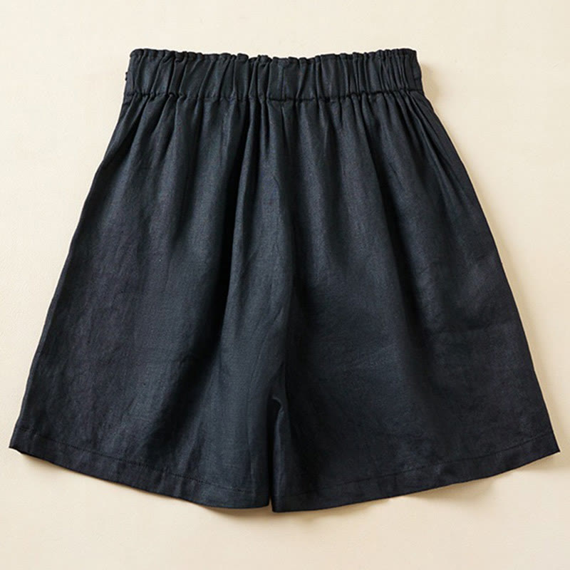 Pantaloncini da donna in cotone e lino con lacci, tinta unita, due bottoni, con tasche , Buddha Stones