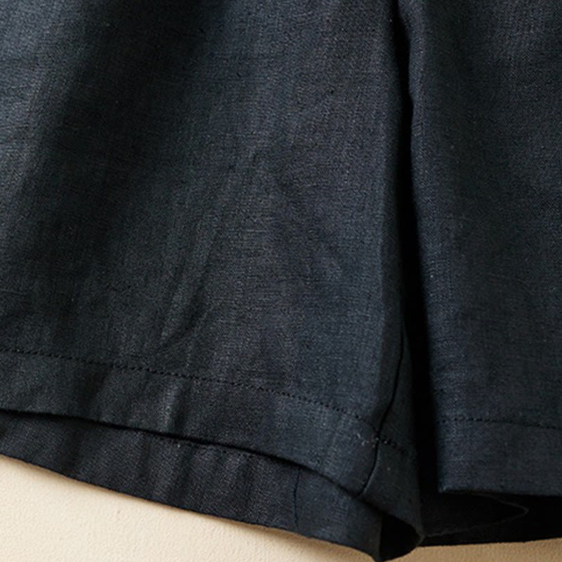 Pantaloncini da donna in cotone e lino con lacci, tinta unita, due bottoni, con tasche , Buddha Stones