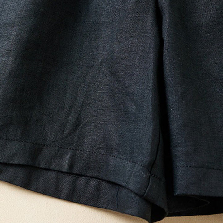 Pantaloncini da donna in cotone e lino con lacci, tinta unita, due bottoni, con tasche , Buddha Stones