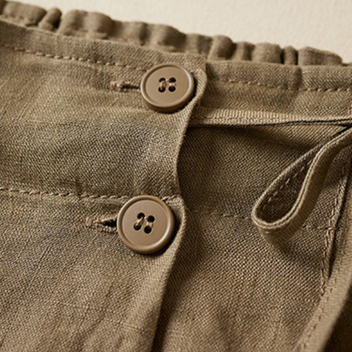 Pantaloncini da donna in cotone e lino con lacci, tinta unita, due bottoni, con tasche , Buddha Stones