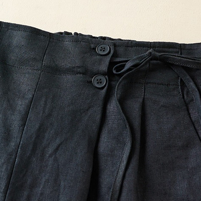 Pantaloncini da donna in cotone e lino con lacci, tinta unita, due bottoni, con tasche , Buddha Stones